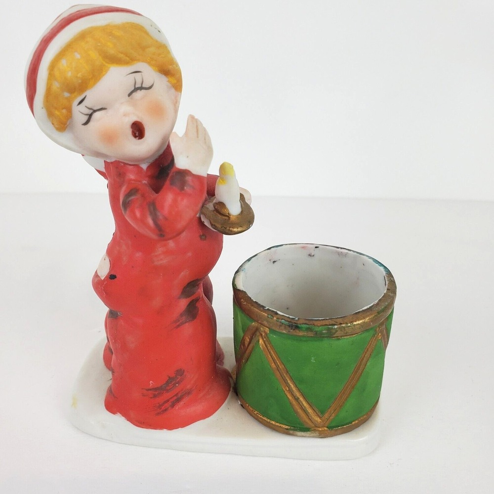 Vintage 1978 Jasco Christmas Luvkins Child Hat Yawning Red Pajamas Candle Holder